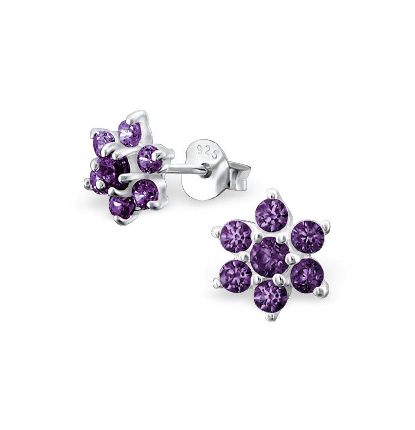 Children's Earrings:  Sterling Silver, Amethyst CZ Flowers + SPECIAL OFFER