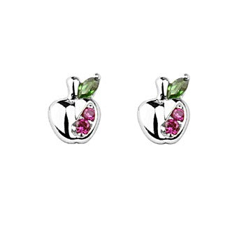 Baby and Children's Earrings:  Sterling Silver CZ Apple Safety Screw Backs