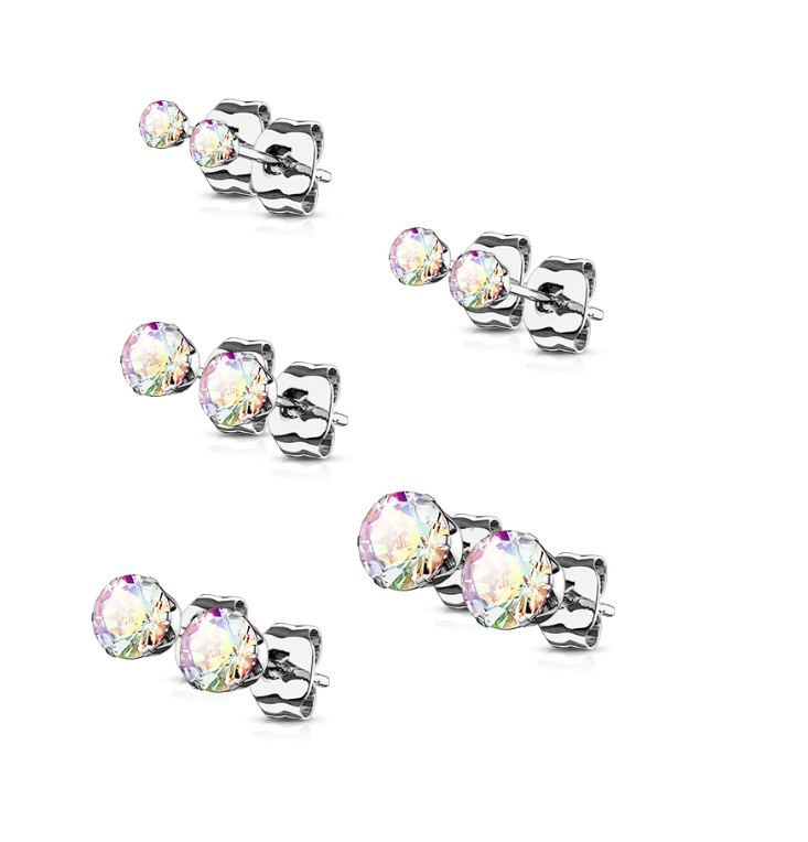 Baby, Children's, Teens' and Mothers Earrings: Surgical Steel Family Pack of 5 Pairs of Aurora Borealis Stud Earrings
