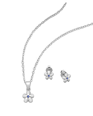 Baby and Children's Earrings and Necklace Sets: Sterling Silver Flower Jewellery Sets with Emerald CZ