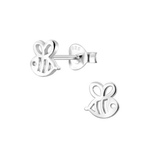 Baby bee earrings in 14k rose gold sterling silver, featuring a cute bee design perfect for newborns.