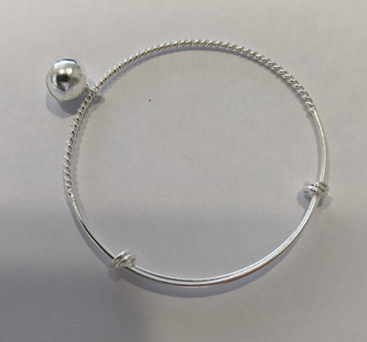 Children's Bracelets:  Sterling Silver, Adjustable, Tinkling Bell Charm Bangles