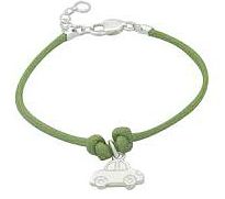 Children's Bracelets:  Boy's Green Bracelet with Sterling Silver Fittings and Car Charm