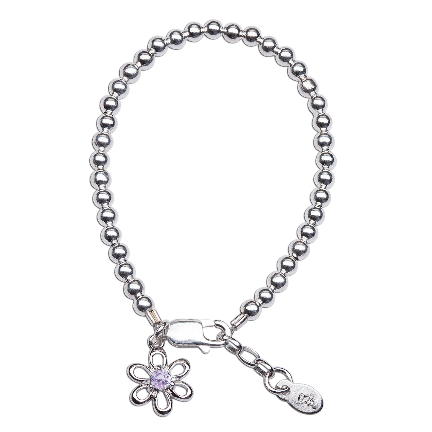 Baby Bracelets:  Sterling Silver Keepsake Daisy Birthstone Ball Bracelets - Newborn to 18 Months January to December