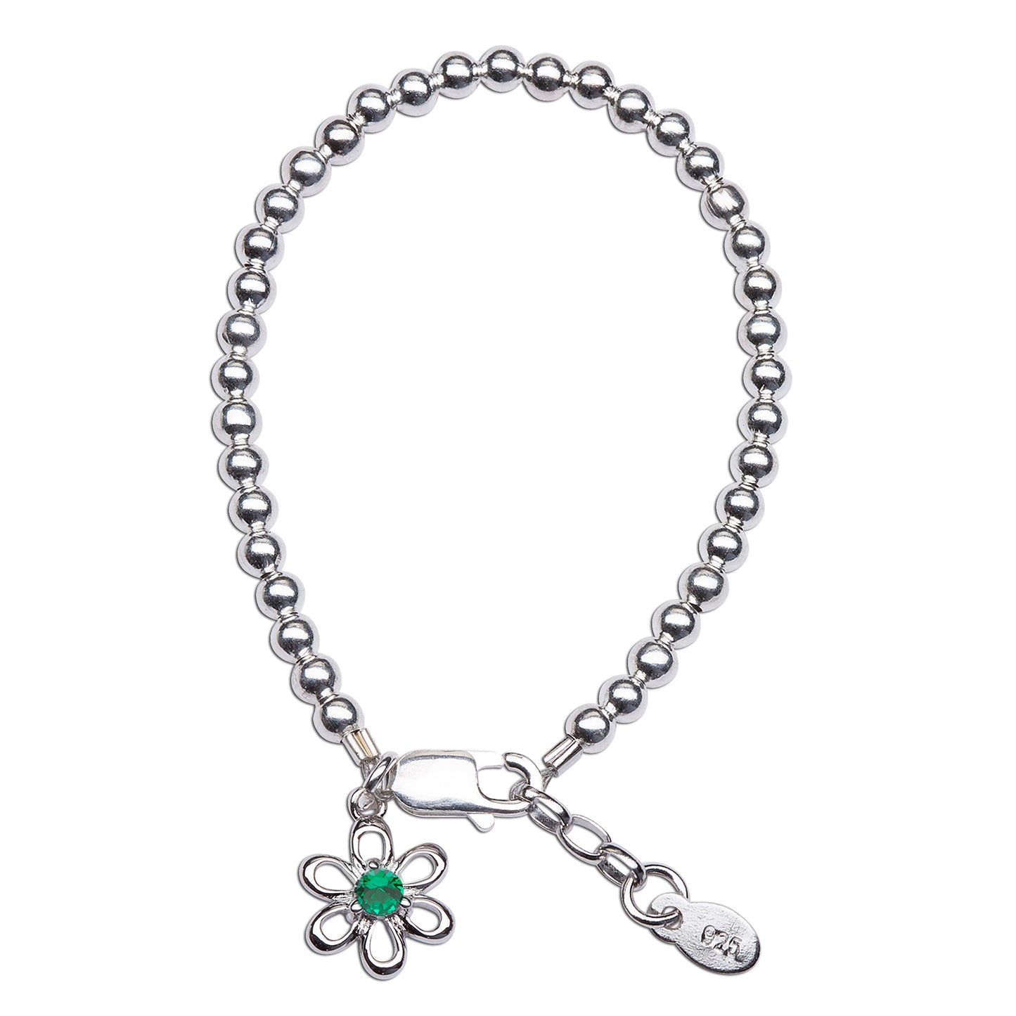 Baby Bracelets:  Sterling Silver Keepsake Daisy Birthstone Ball Bracelets - Newborn to 18 Months January to December