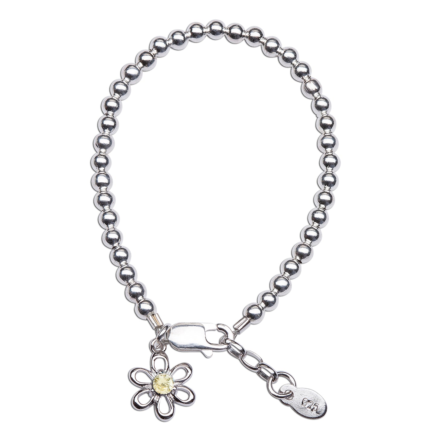 Baby Bracelets:  Sterling Silver Keepsake Daisy Birthstone Ball Bracelets - Newborn to 18 Months January to December