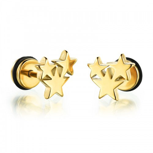 Mothers' Teens' and Children's Earrings: Titanium Stars Gold IP, with Easy Grip Screw Backs