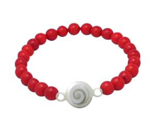 Teens' and Children's Bracelets:  Sterling Silver, Red Coral Ball Bracelets with Shiva Eye