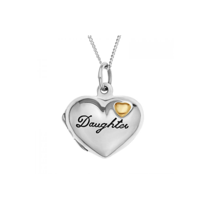 Children s Necklaces Sterling Silver Daughter Locket with 14k Gold Plated Heart