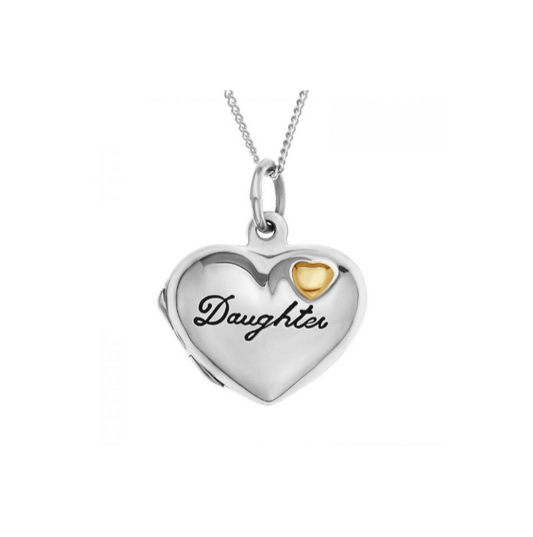 Children's Necklaces: Sterling Silver "Daughter" Locket with 14k Gold Plated Heart