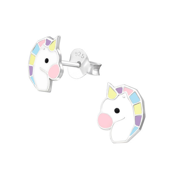 Children's Earrings:  Sterling Silver Unicorns Heads - Pastels