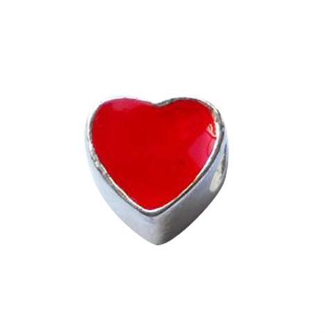 Children's Beads:  Silver Plated European Style Red Heart Beads
