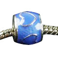Children's Beads: Silver Plated, Sky Blue Enamelled, European Beads with Hearts