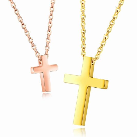 Mother and Daughter Matching Necklaces:  Surgical Steel IP Gold and IP Rose Gold Simple Cross Necklace Matching Pair