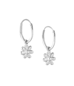 Children's Earrings: Sterling Silver Sleepers with Silver Flowers