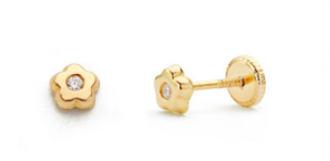 Baby Earrings:  9k Gold Petite Flowers with CZ with Screw Backs for Newborns with Gift Box