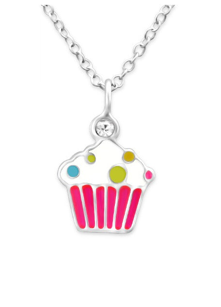 Children's Necklaces:  Sterling Silver Cupcake Necklace 39cm Chain