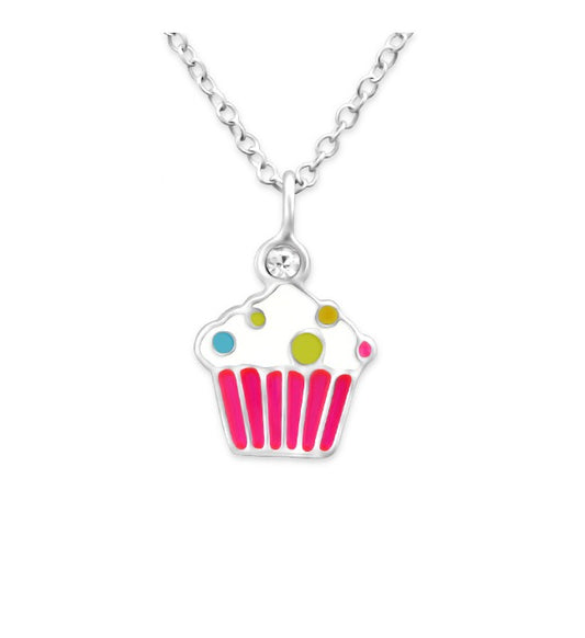 Children's Necklaces: Sterling Silver Cupcake Necklace 39cm Chain