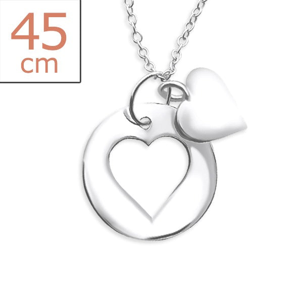 Mothers' Necklaces: Sterling Silver Disk Necklace with Attached Cut Out Heart 18"