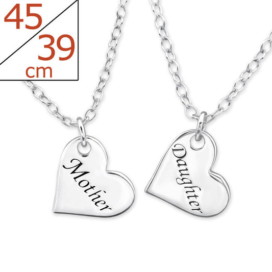 Mother/Daughter Necklace Sets:  Sterling Silver Minimalist Heart Necklaces Stamped "Mother" and "Daughter"
