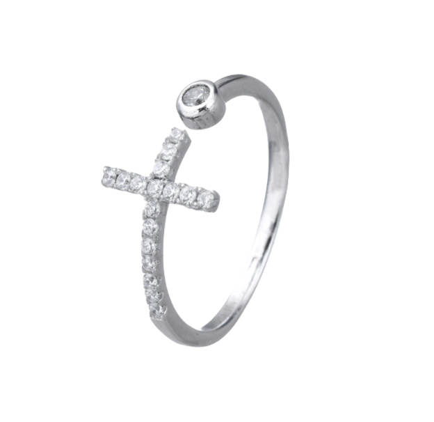 Children's Rings: Sterling Silver, CZ Encrusted Cross Rings