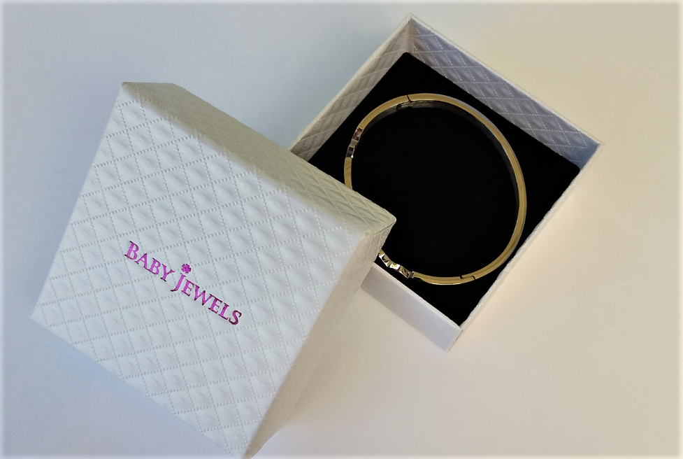 Children's Bangles:  Sterling Silver Embossed ID Bangle with Pink CZ Age 3 - 7 with Gift Box