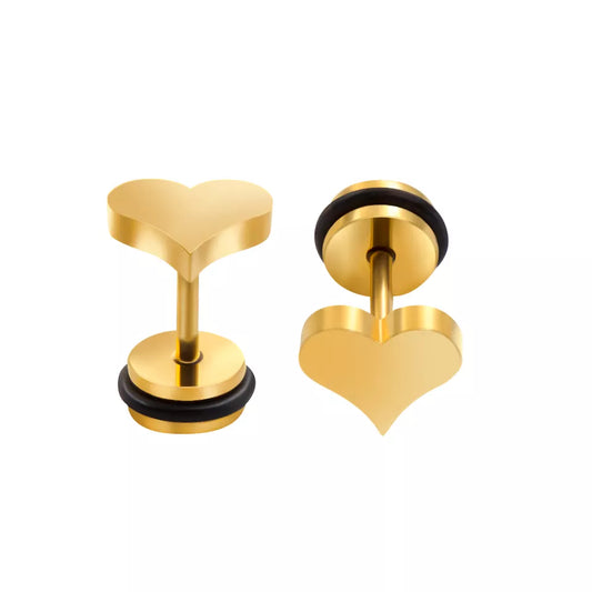 A pair of gold plated surgical steel heart-shaped children's earrings with easy grip screw backs.