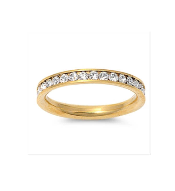 Children's and Teens' Rings: Surgical Steel, Gold IP, Clear CZ Rings Size 5