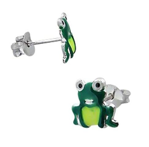 Children's Earrings:  Sterling Silver Green Frog Earrings
