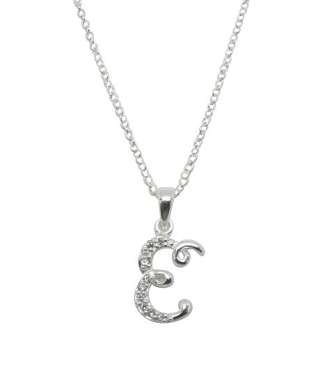 Children's Necklaces: Sterling Silver/CZ Initial E Necklaces on Your Choice of Chain Length