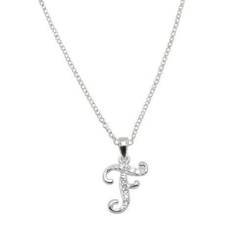 Children's Necklaces: Sterling Silver/CZ Initial F Necklaces on