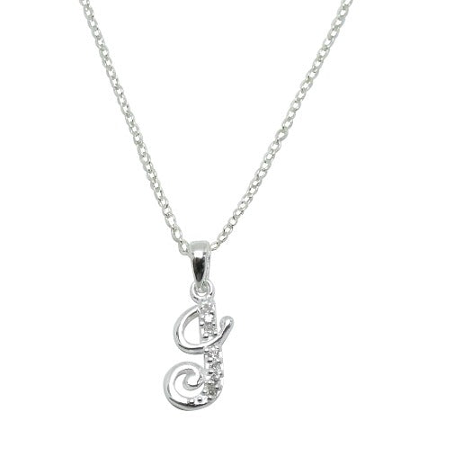 Children's Necklaces: Sterling Silver/CZ Initial J Necklaces on Your Choice of Chain Length