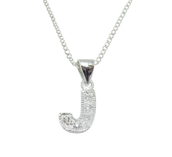 Children's Necklaces: Sterling Silver/CZ Initial J Necklaces