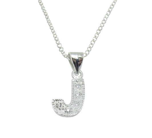 Children's Necklaces:  Sterling Silver/CZ Initial J Necklaces