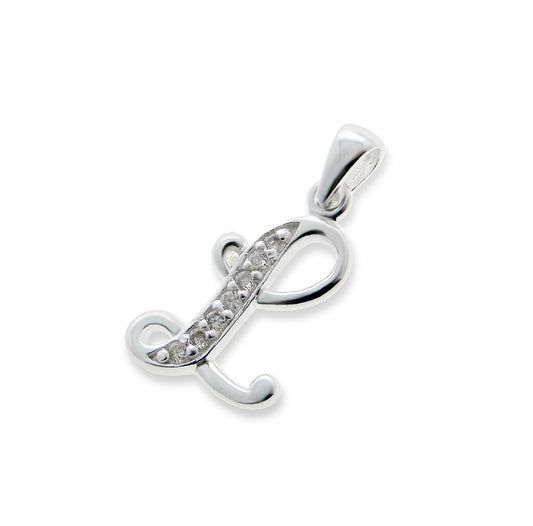 Children's Necklaces: Sterling Silver/CZ Initial L Necklaces on Your Choice of Chain Length