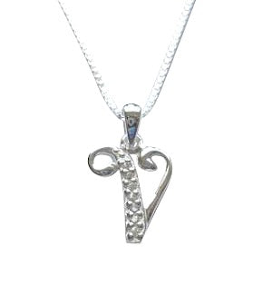 Children's Necklaces:  Sterling Silver/CZ Initial V Necklaces