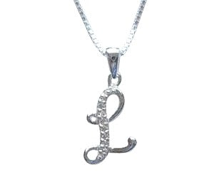 Children's Necklaces:  Sterling Silver/CZ Initial L Necklaces on Your Choice of Chain Length