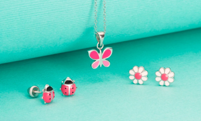 Children's Earrings: Sterling Silver Pink Enamelled Ladybugs with Screw Backs