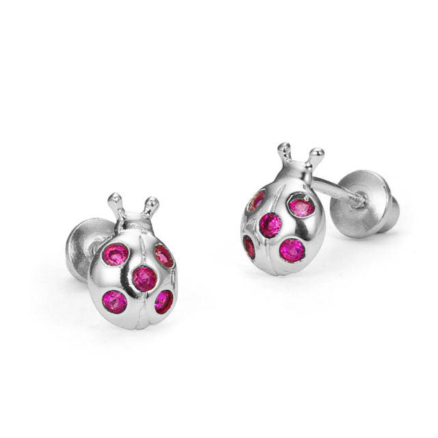 Baby and Children's Earrings:  Sterling silver Ladybug Earrings with Safety Screw Backs