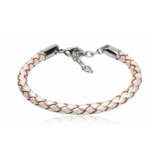 Children's, Teens' and Mothers' Bracelets: Woven Leather Extension Bracelets 18cm + 2.5cm White - SPECIAL OFFER