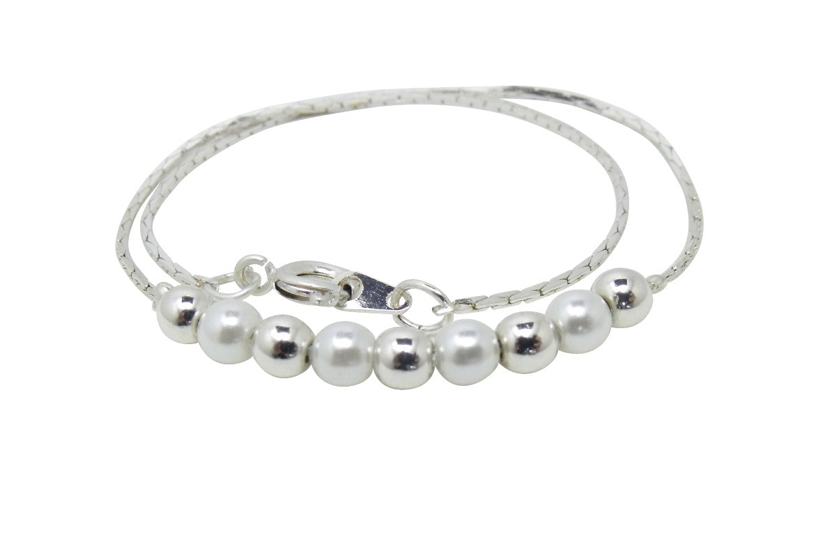 Children's Anklets:  Silver Plated Anklets with Pearls and Silver Balls