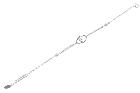 Mothers' Bracelets: Sterling Silver, Freshwater Pearl Linked Hearts for Mother/Daughter Gift
