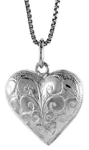 Children's Necklaces: Sterling Silver Beautifully Embossed Heart Necklaces