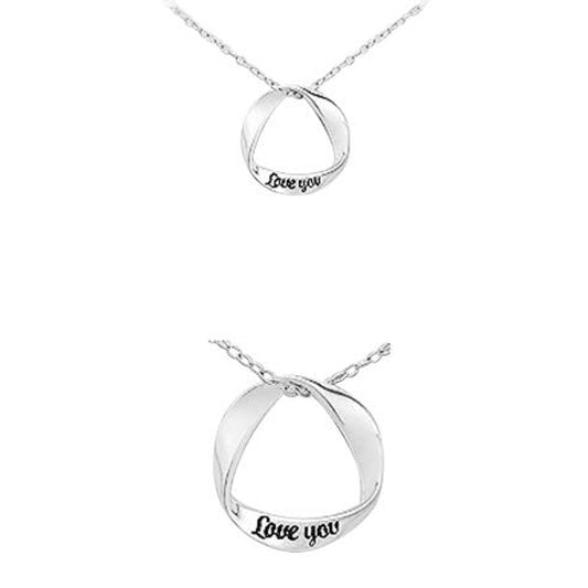 Two sterling silver necklaces with a 'Love you' circle of life design, one with a longer chain likely for adults, and one with a shorter chain likely for children or teens.