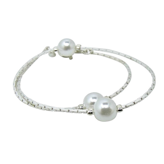 Children's Anklets:  Silver Plated Anklet with Pearls