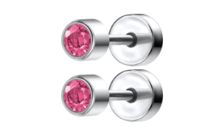 Baby and Children's Earrings: Surgical Steel Dark Pink CZ Disk Style Screw Back Earrings - Special Buy