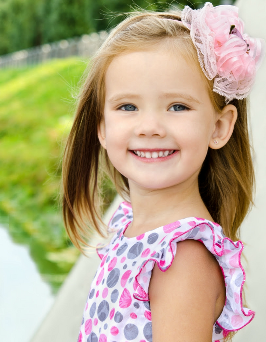 Baby and Children's Earrings: Sterling silver White/Pink Flower Screw Back Earrings
