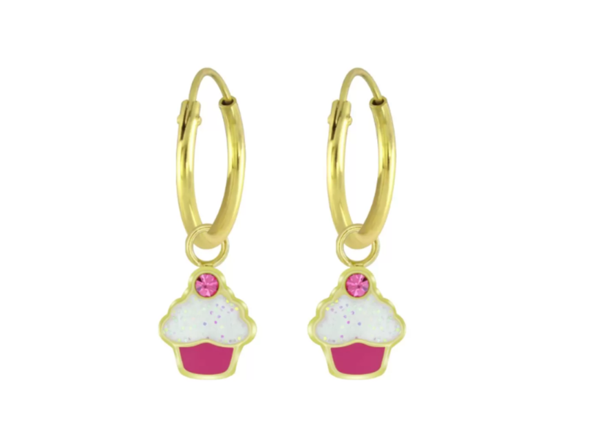 Children's Earrings: 14k Gold Over Sterling Silver (Vermeil) Sleepers with Cupcake Dangles