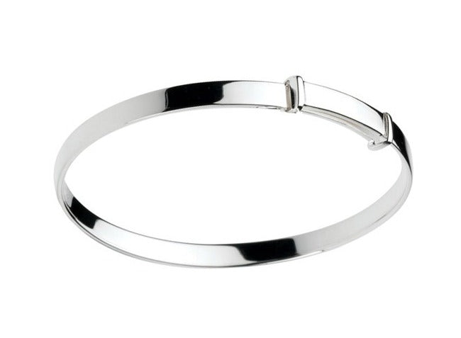 Baby Bangles:  Sterling Silver Polished, Adjustable Plain Christening Bangle with Gift Box