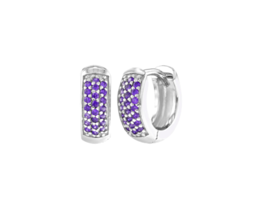Children's Earrings: Sterling Silver Huggies with Purple AAA CZ, Wider Style